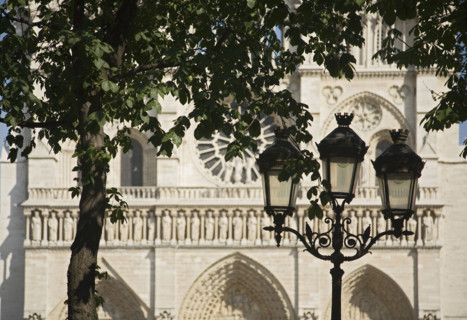 Lamp post in front of cathedral.
