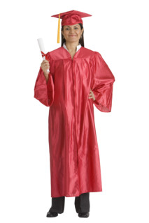 Indian woman wearing graduation cap and gown.
