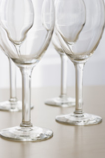 Empty wine glasses.