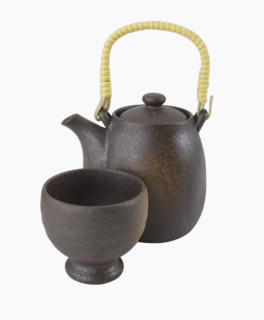 Close up of teapot and teacup.