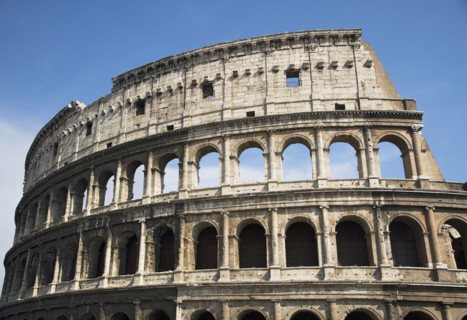 Low angle view of the Colosseum, Italy.