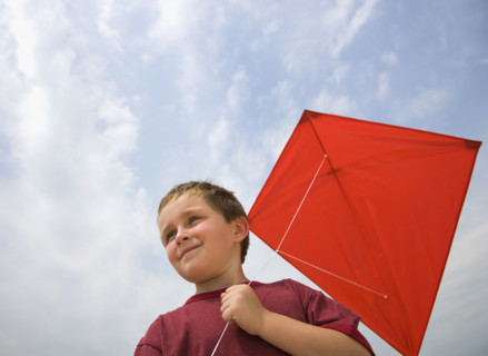 Boy holding kite.