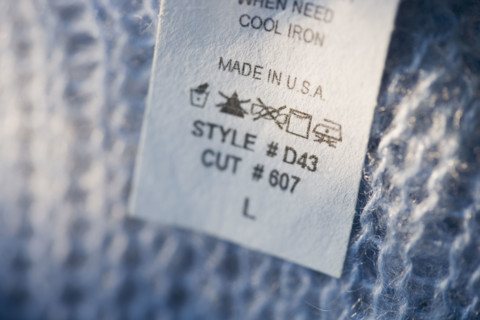 Close up of clothing tag.