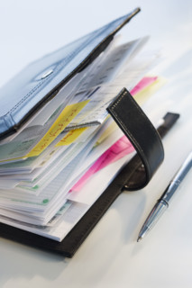 Close up of datebook and pen.
