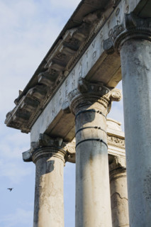 Ionic columns on Temple of Saturnus, Roman Forum, Italy.