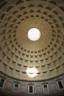 Interior view of the dome in the Pantheon, Italy.