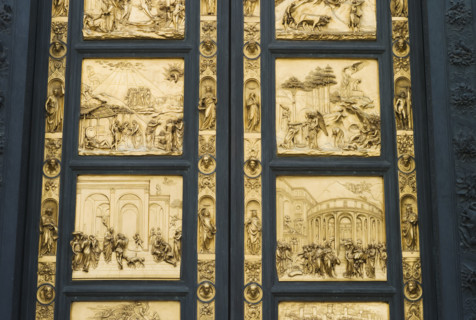 Ornate doors on The Gates of Paradise, Florence, Italy.