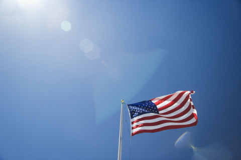 US flag against blue sky. Date : 2006