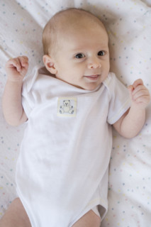 High angle view of baby. Date : 2007
