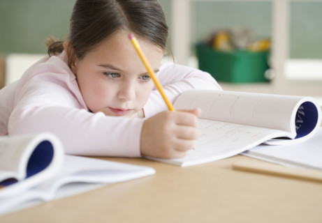 Girl studying in classroom. Date : 2006