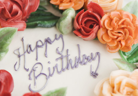 Closeup of a colorful birthday cake. Date : 2006