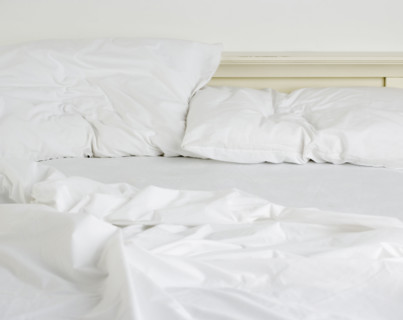 Still life of an unmade bed. Date : 2006