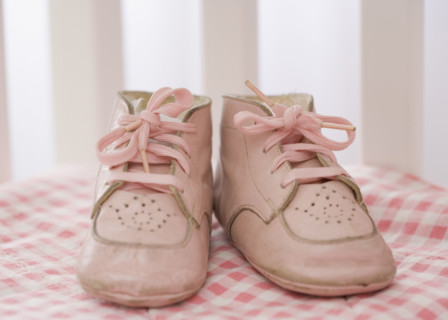 Close up of baby shoes. Date : 2007