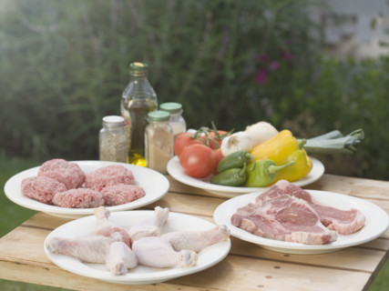 Food ready for the barbeque. Date : 2006