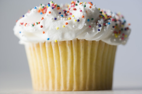 Closeup of cupcake with sprinkles. Date : 2006