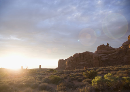 Sunset at Arches National Park Moab Utah USA. Date : 2006