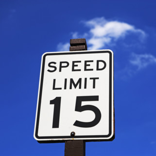 Low angle of Speed Limit street sign. Date : 2007