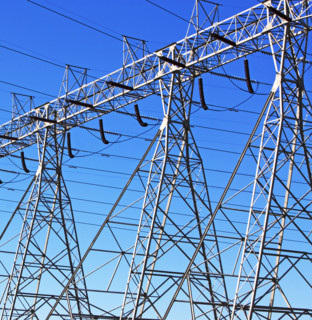 Low angle view of electrical poles. Date : 2007