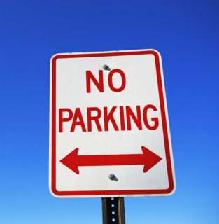Low angle view of No Parking sign. Date : 2007