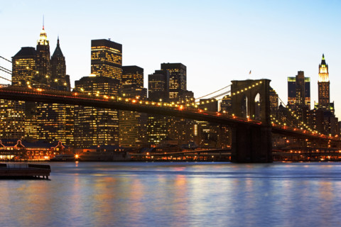 City skyline and bridge at night. Date : 2007