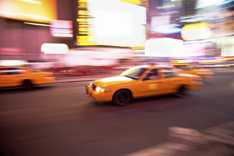 Taxi cab in Times Square, New York City. Date : 2007