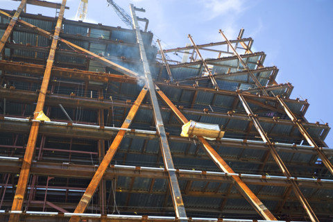 Low angle view of construction site. Date : 2007