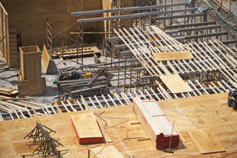 High angle view of construction site. Date : 2007