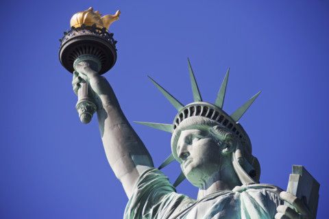 Low angle view of the Statue of Liberty. Date : 2007