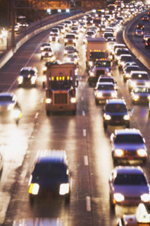 Blurred motion shot of traffic on large highway. Date : 2007