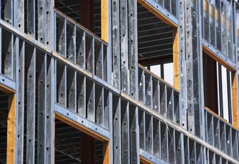 Low angle view of construction site. Date : 2007