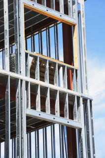 Low angle view of construction site. Date : 2007