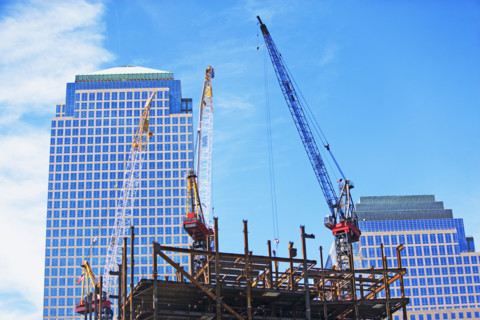 Urban construction site with cranes. Date : 2007