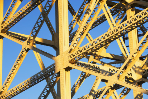 Low angle view of steel girders. Date : 2007