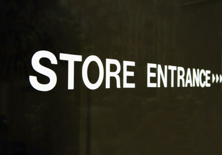 Close up of Store Entrance sign. Date : 2007