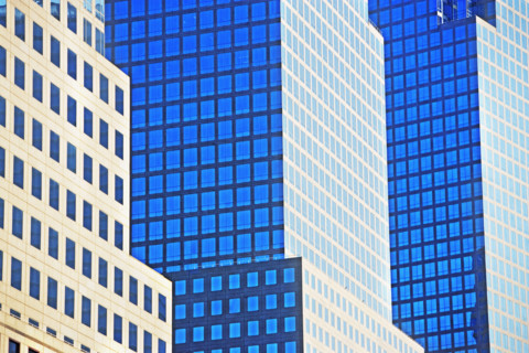 Low angle view of high rise buildings. Date : 2007