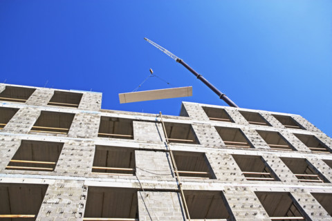Low angle view of construction site. Date : 2007