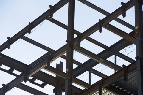 Low angle view of steel girders. Date : 2007