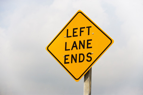 Left Lane Ends street sign. Date : 2007