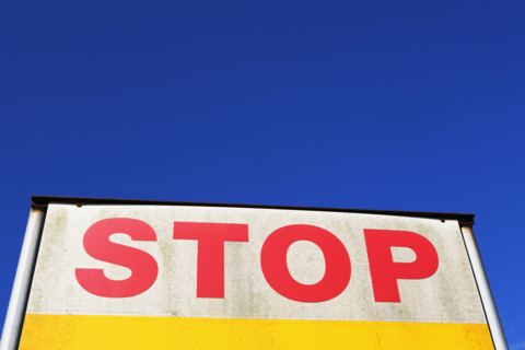 Low angle view of Stop on back of truck. Date : 2007
