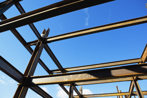 Low angle view of steel girders. Date : 2007