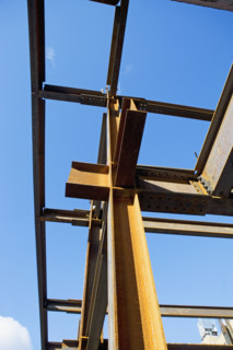 Low angle view of steel girders. Date : 2007