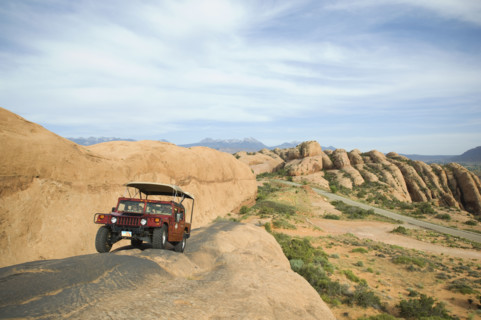 Off-road vehicle driving on rock formation. Date : 2007