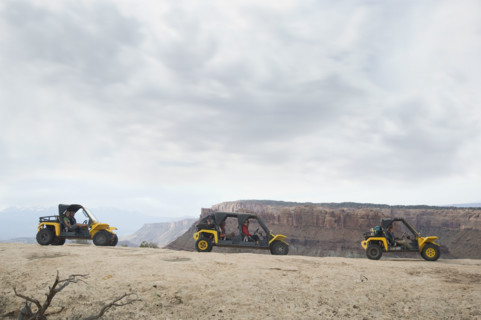 People in off-road vehicles on rock formation. Date : 2007