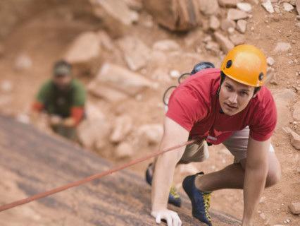 Man rock climbing. Date : 2007