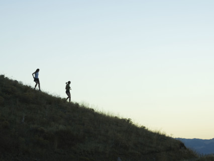 People walking down mountain, Salt Flats, Utah, United States. Date : 2007