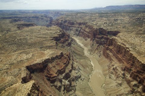 Aerial view of river in canyon, Colorado River, Canyonlands National Park, Moab, Utah, United