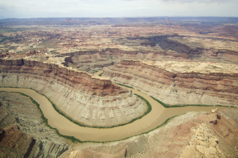 Aerial view of rivers in canyon, Colorado River, Green River, Canyonlands National Park, Moab,