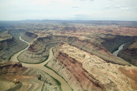 Aerial view of rivers in canyon, Colorado River, Green River, Canyonlands National Park, Moab,
