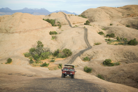 Off-road vehicle driving on rock formation. Date : 2007