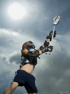 Low angle view of jai-alai player. Date : 2007